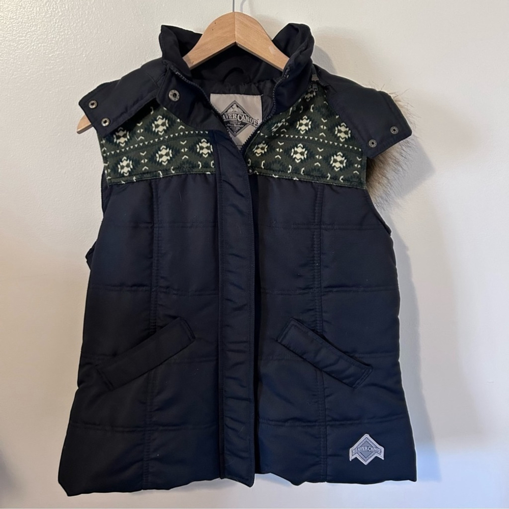 Beaver Canoe Women’s Quilted Vest Black Large Detachable Hood